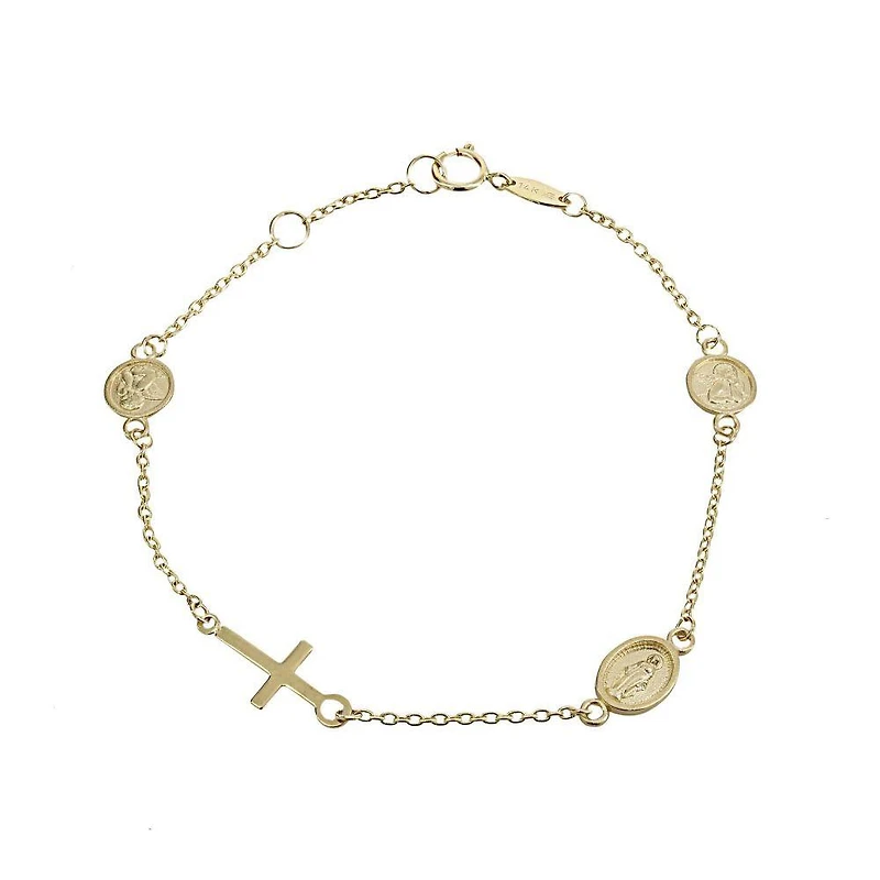 14K Virgin, Angel and Cross Bracelet