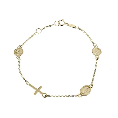 14K Virgin, Angel and Cross Bracelet
