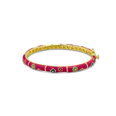 Hot Pink and Colorful flowers Kids Bangle Bracelet