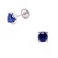 5MM Geniune blue Sapphire 18K White Gold Kids Earrings