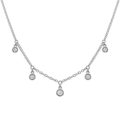 Five Diamond Dangles Necklace 14KW