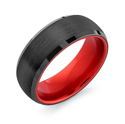 Black Tungsten Red Inlay 8mm Ring