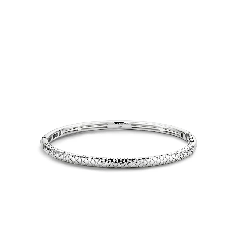 Snake Print Skinny Silver Bangle Bracelet