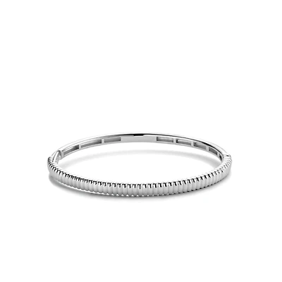 Ribbed Skinny Silver Bangle Bracelet