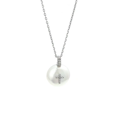 Diamond Cross on Pearl Necklace