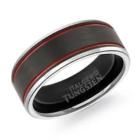 Red Lines Tungsten Black 8mm Ring