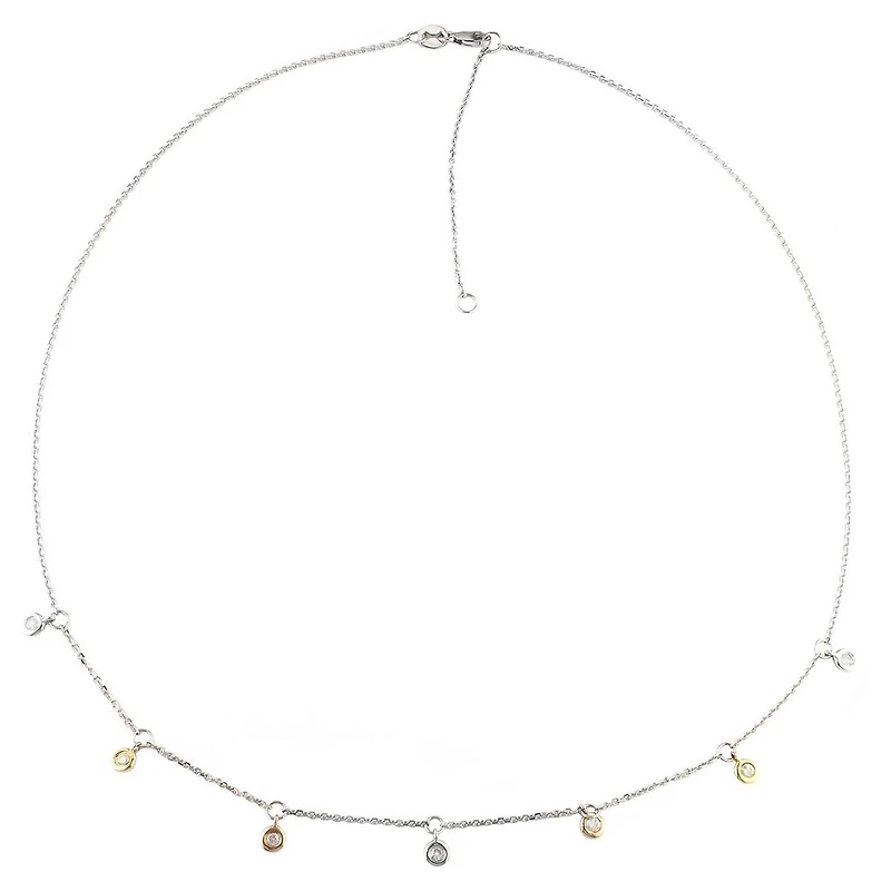 Bezel Dancing Diamonds Tri Color Necklace