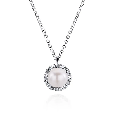 Pearl Diamond Halo Necklace
