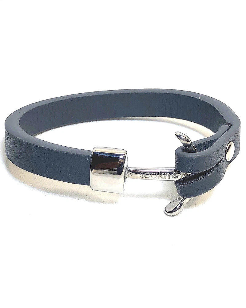 Silver Anchor Leather Bracelet