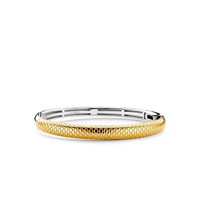 Snake Print Wide Golden Bangle Bracelet
