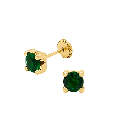 Round Green Zirconia 4MM Four Prong Set Stud Earrings