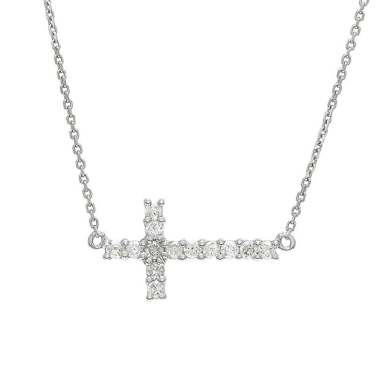 Sideways Cross White Gold Necklace