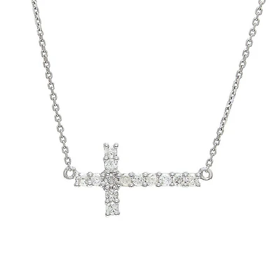 Sideways Cross White Gold Necklace