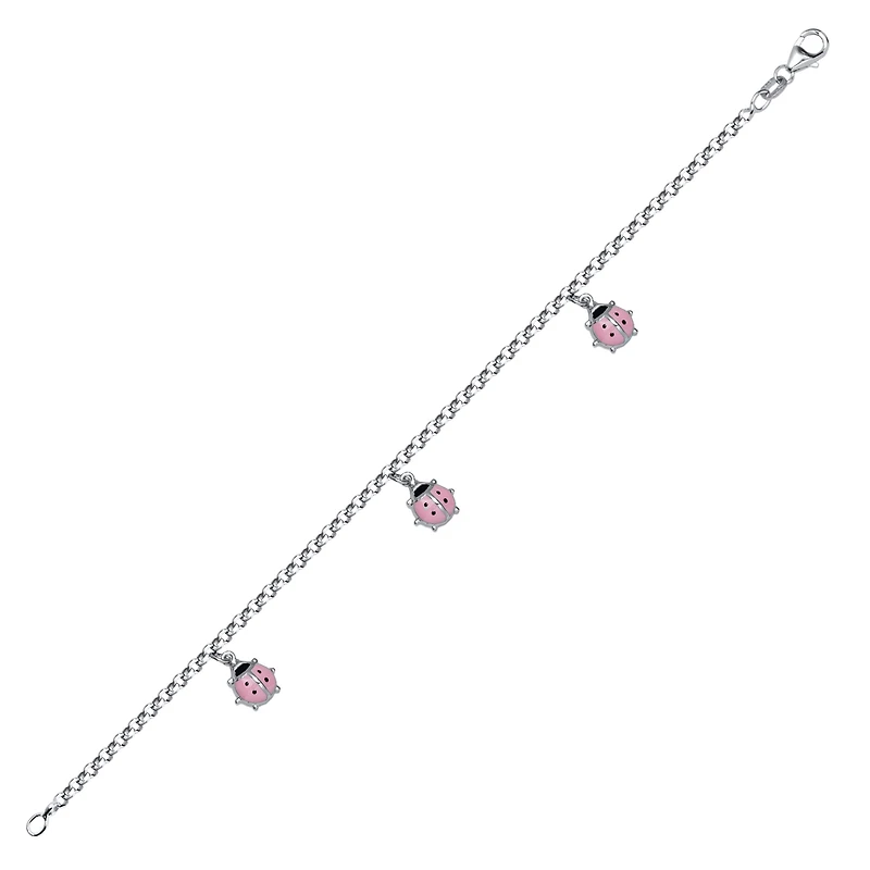 Pink Ladybugs Silver Bracelet