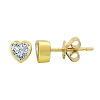 Heart White Topaz Bezel Set Stud Earrings