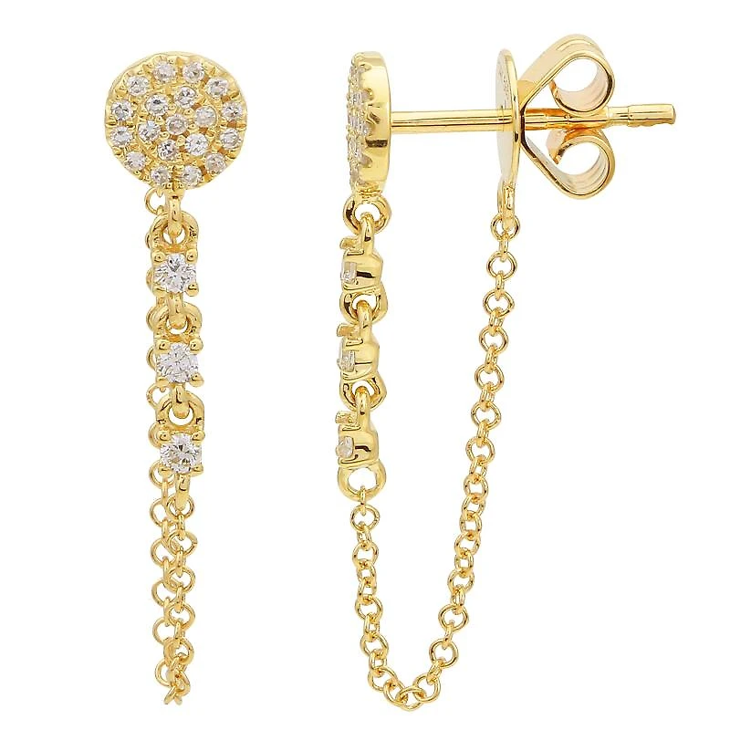 Pave Stud Chain Earrings