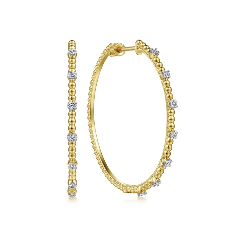 Diamond Dotted Gold Hoop Earrings 40mm