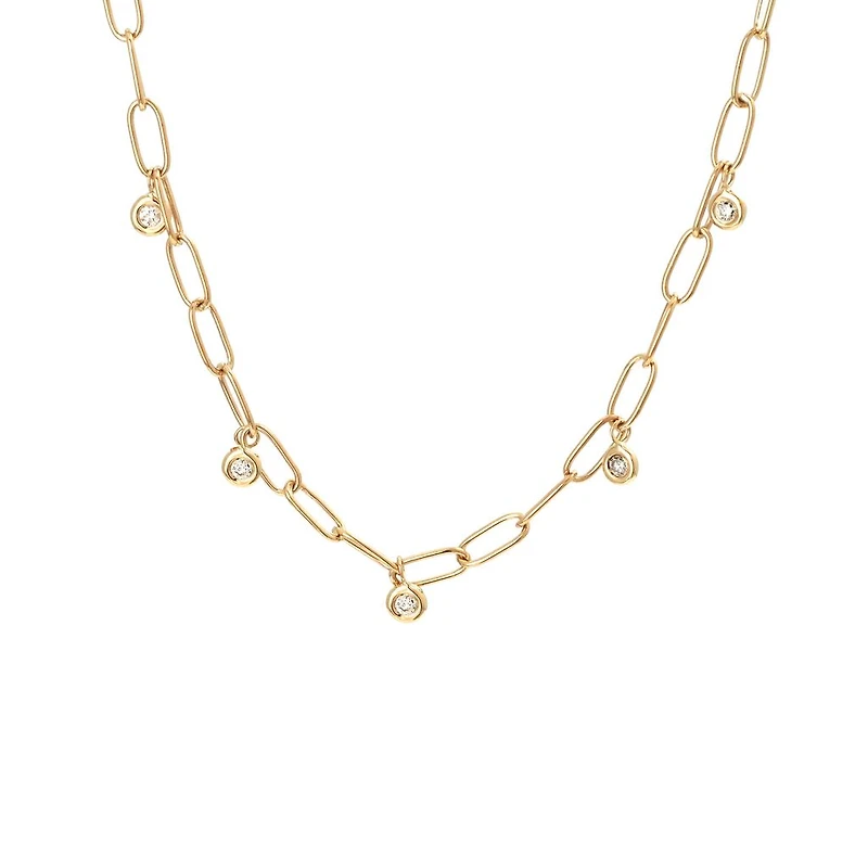 Paper Clip Dangle Diamonds Necklace