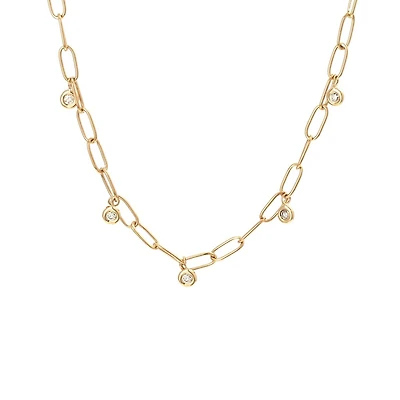 Paper Clip Dangle Diamonds Necklace