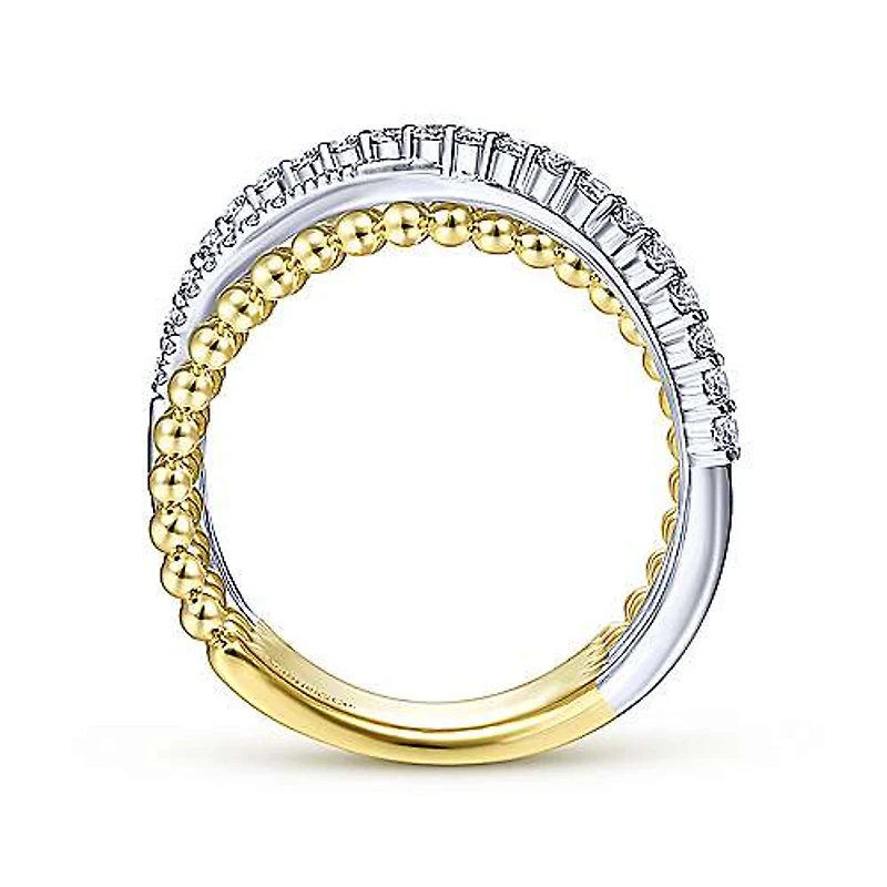 Beaded Strands Diamond Crossing Ring