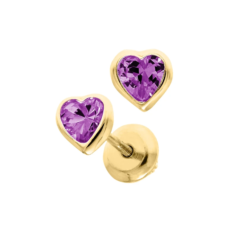 Birthstone Heart Kids Stud Earrings - February
