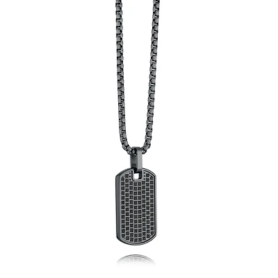Black Pave Dogtag Steel Necklace