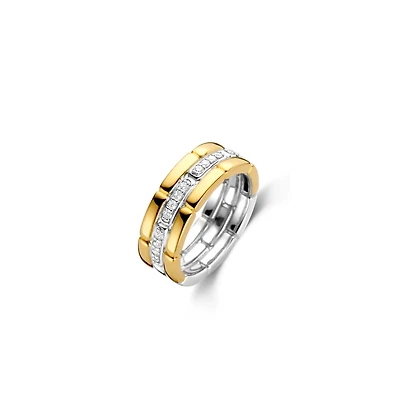 Link Triple Golden Pave Ring