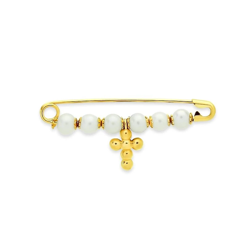 14K Yellow Gold Baby Pin Pearl Dangle