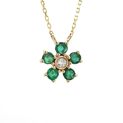 Emerald and Diamond Flower Necklace