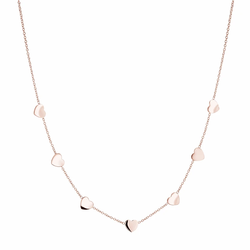 7 Heart Rose IP Steel Necklace