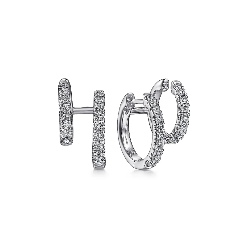 Double Huggie Diamond White Gold Earrings