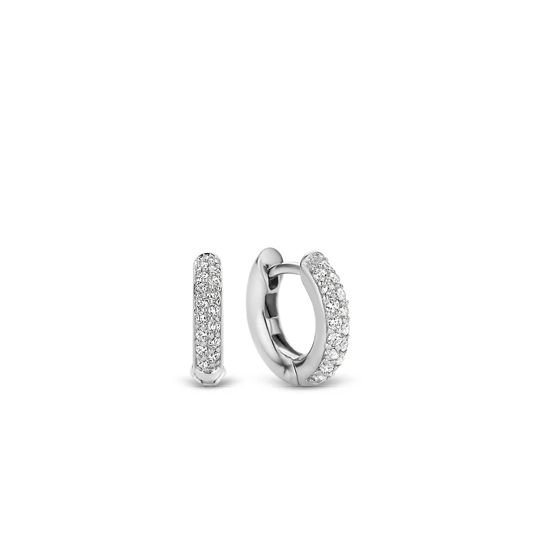 14.4MM Pave Silver Huggie Earrings