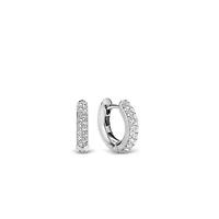 14.4MM Pave Silver Huggie Earrings
