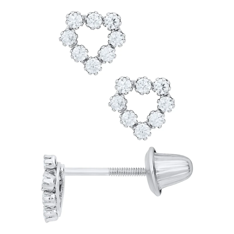 White Gold Heart Zirconia Kids Earrings