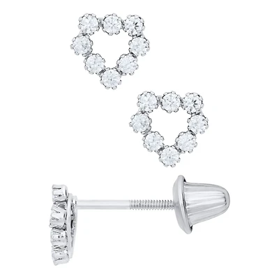 White Gold Heart Zirconia Kids Earrings