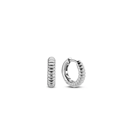 Ribbed Skinny Silver Huggie Earrings