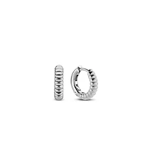 Ribbed Skinny Silver Huggie Earrings