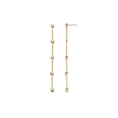 Bezel Drop Linear Golden Earrings