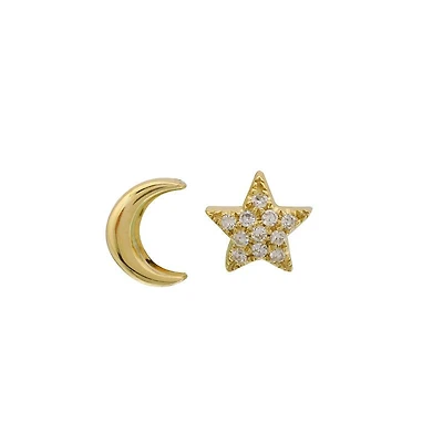 Mismatch Moon/Star Diamond Earrings