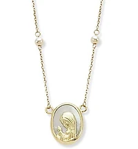 Virgen Nina Oval Mother Pearl and Pearls Necklace