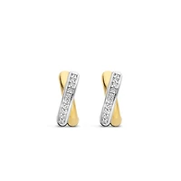 Crossover Golden Pave Huggie Earrings