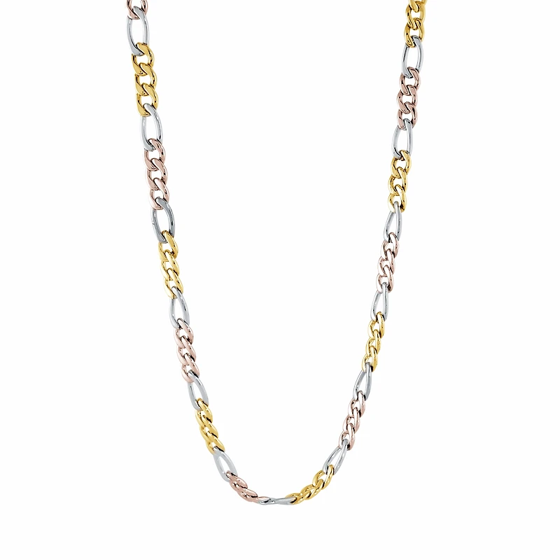 Tri Tone 6mm Polished Figaro steel Link Chain