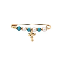 Turquoise and Pearl Cross Baby Pin