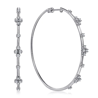 Intricate Diamond Hoop Earrings 60MM in White Gold