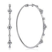 Intricate Diamond Hoop Earrings 60MM in White Gold