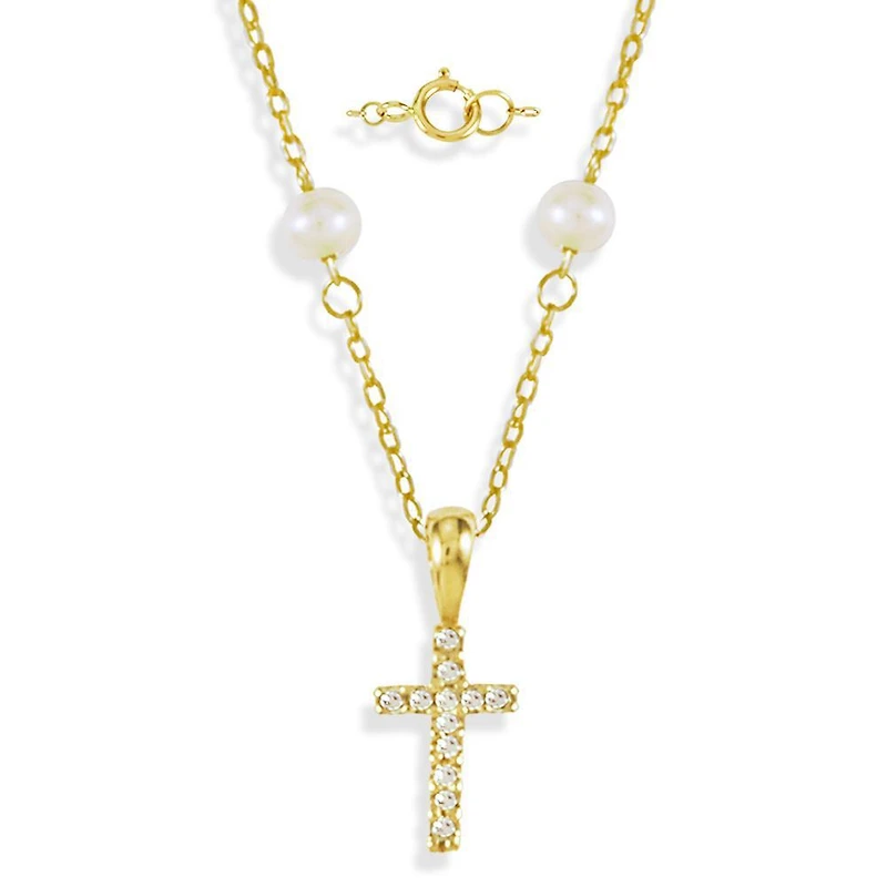 Diamond Pearl Cross Necklace