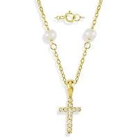 Diamond Pearl Cross Necklace