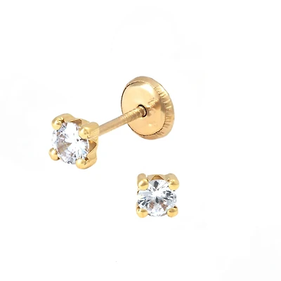 Round Zirconia 3MM Four Prong Set Stud Earrings