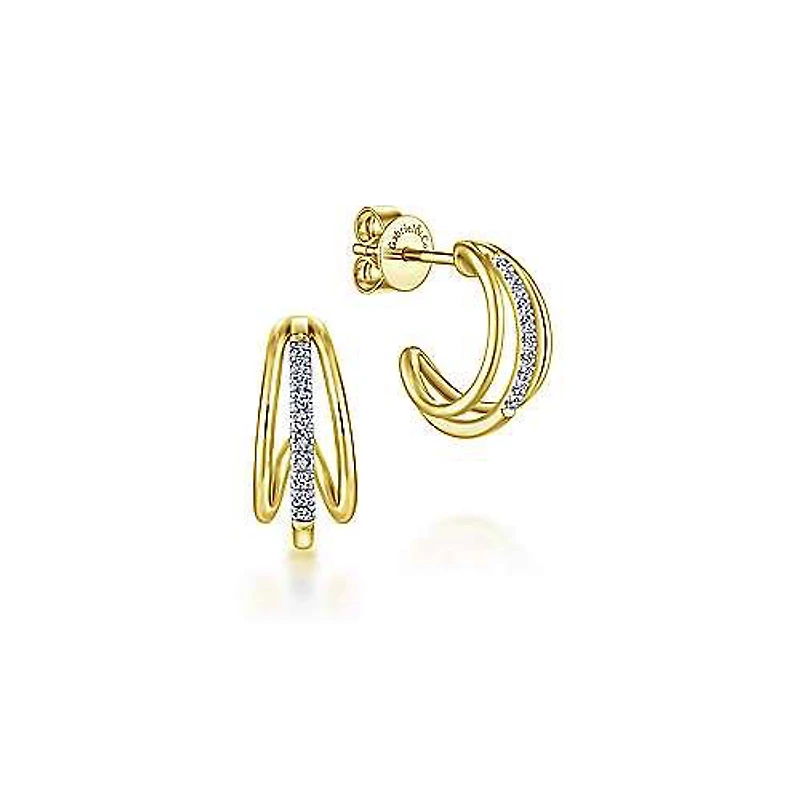Three Row Huggie Earrings with Diamonds
