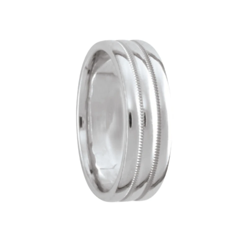 6MM Milgrain Triple Line White Gold Ring